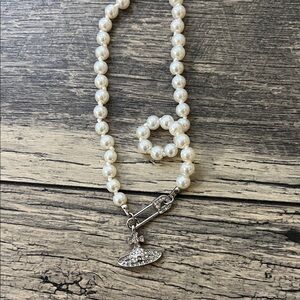 Vivienne Westwood Pearl Necklace with Silver Orb Pendant